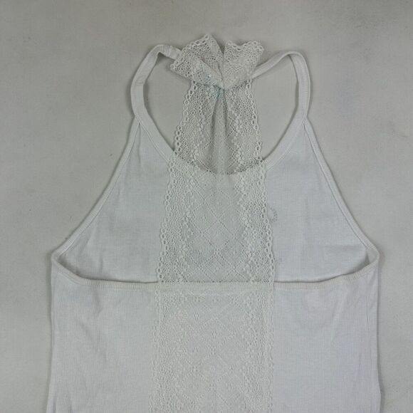 Betsey Johnson Size M White Ribbed Tank Top BRIDE Rinestones & Lace Racerback - Picture 9 of 9